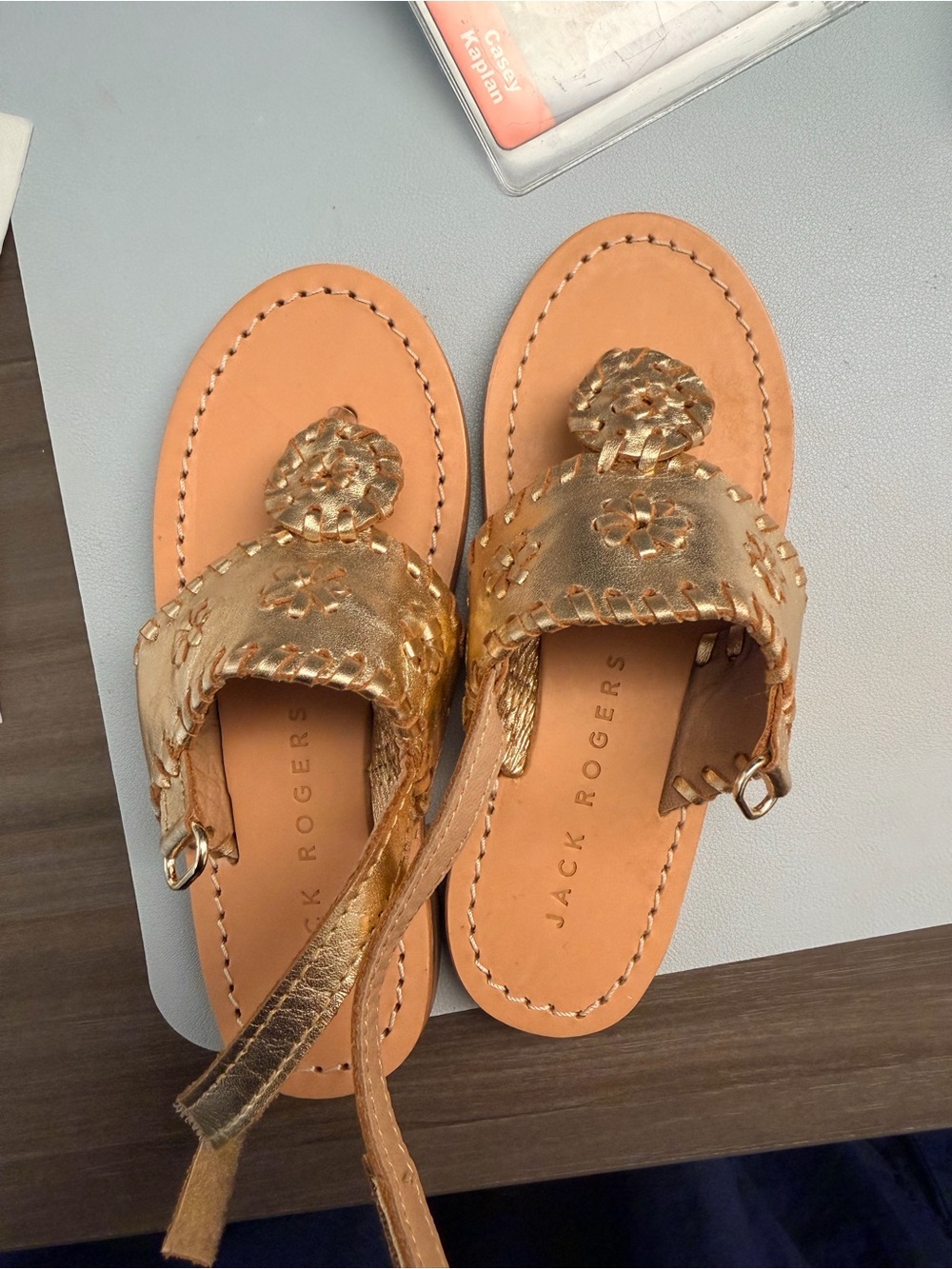 Jack Rogers Gold Metallic Leather Thong Sandals